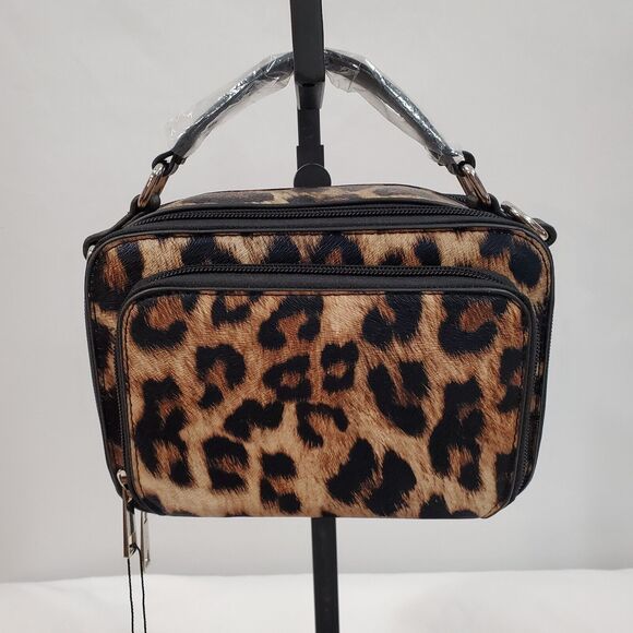 K Carroll Crossbody Bag Tan Brown Leopard Faux Leather RFID 7.5" x 5.5" x 4" NWT - Picture 1 of 15